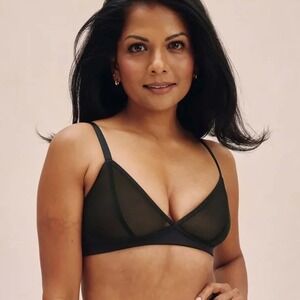 Knix Mesh Deep V Bralette Bra Wireless Sheer Black Women's Small Minimalist